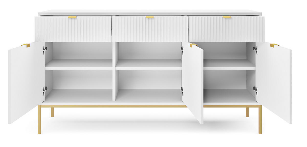 SIDEBOARD Vellore Weiß mit goldenen Metallbeinen 154 cm - Goldfarben/Weiß, Holzwerkstoff/Metall (154/83/39cm) - Selsey