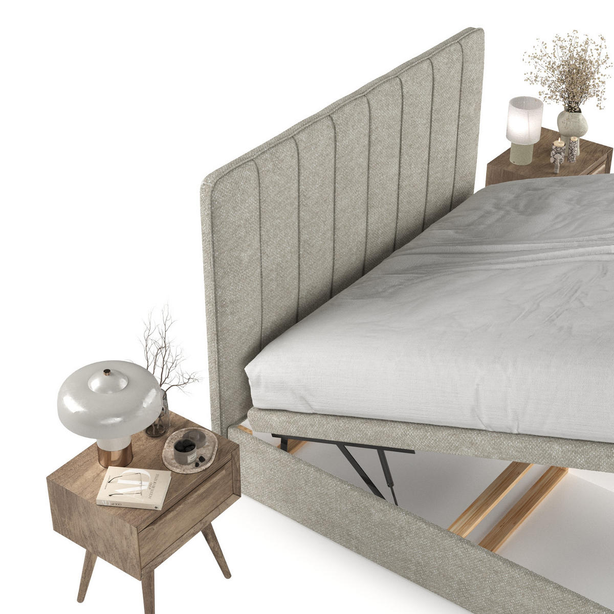 POLSTERBETT Vienna mit Stauraum 140/200 cm Beige im Alta Stoff - Beige/Schwarz, Holz/Holzwerkstoff (140/200cm) - AltaBeds
