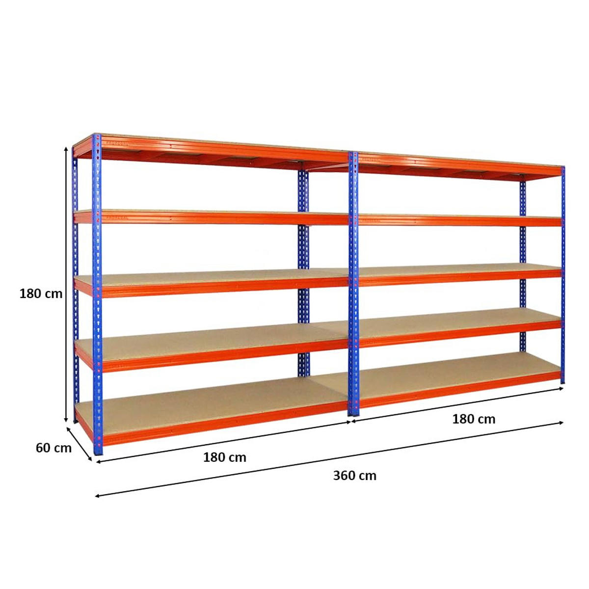 SCHWERLASTREGAL Bison 2er-Set mit 2x 200x200x60 cm 5 Fachböden Fachlast 600 kg Blau-Orange - Orange, Metall (400/200/60cm) - PROREGAL