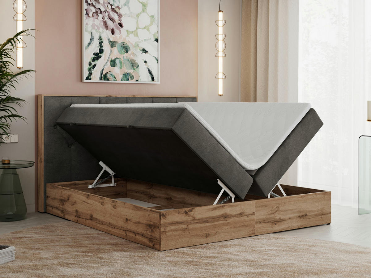 BOXBETT VENETO 200/200 Dunkelgrau Velvet - H3 - Dunkelgrau, Holz/Textil (200/200cm) - MKS
