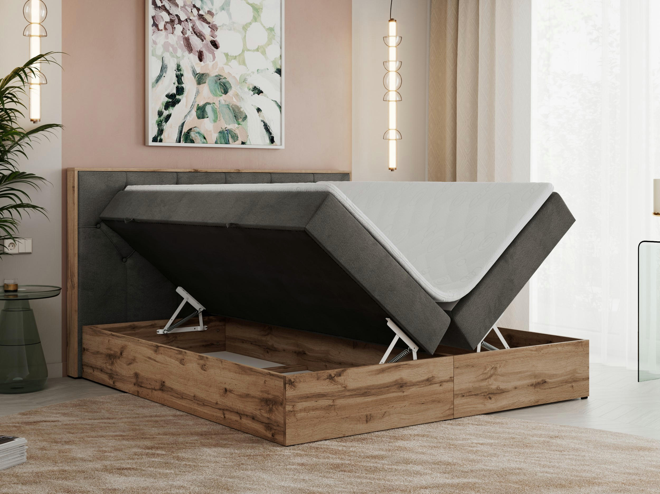 Thumbnail - MKS Boxbett, Dunkelgrau, Textil, 2-Sitzer, H3, Rechteckig, 180x200 cm, Schlafzimmer, Betten, Boxspringbetten