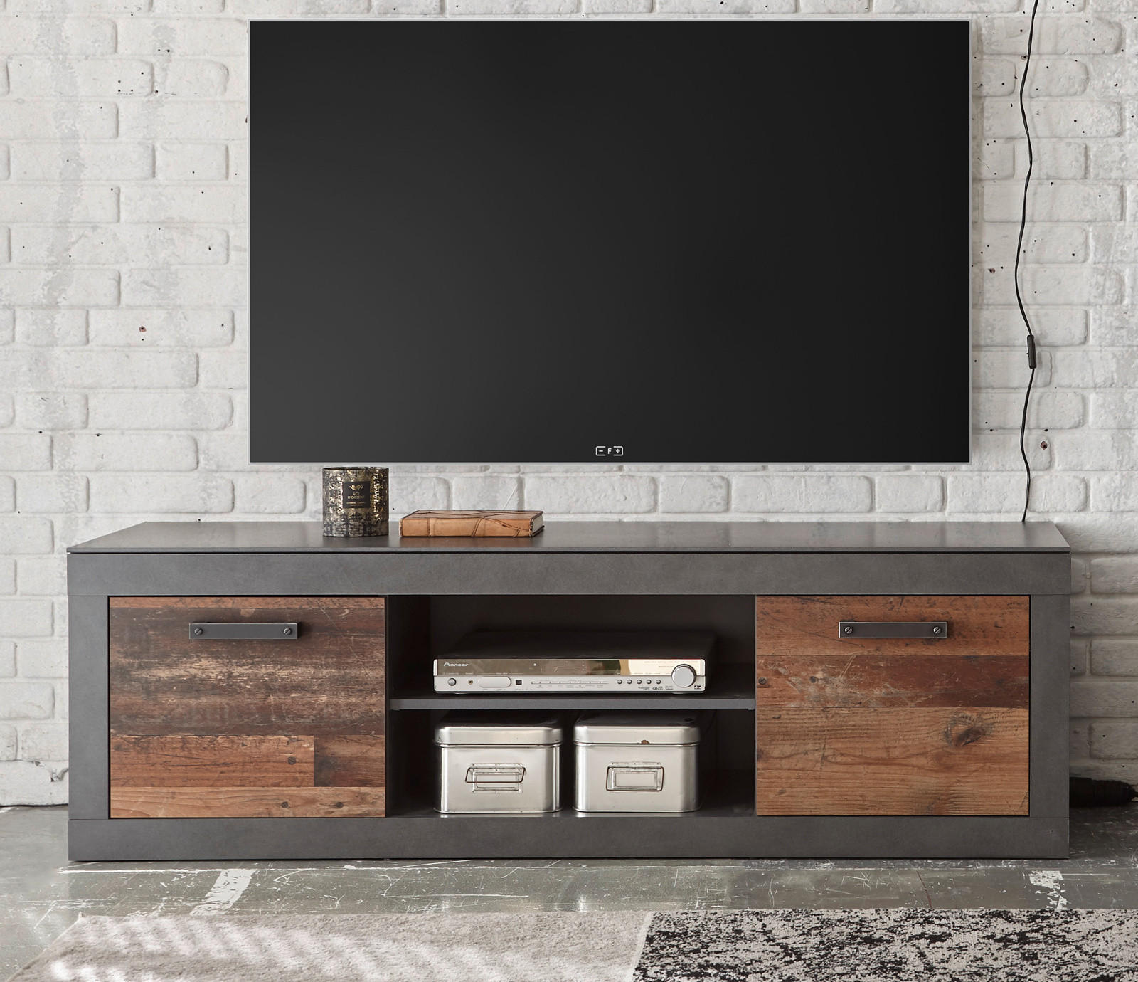 TV-LOWBOARD Old Used Wood Shabby Design mit Matera grau, TV-Unterteil, 153 x 51 cm - Dunkelgrau/Braun, Holzwerkstoff/Kunststoff (153/51/43cm) - Furn.Design