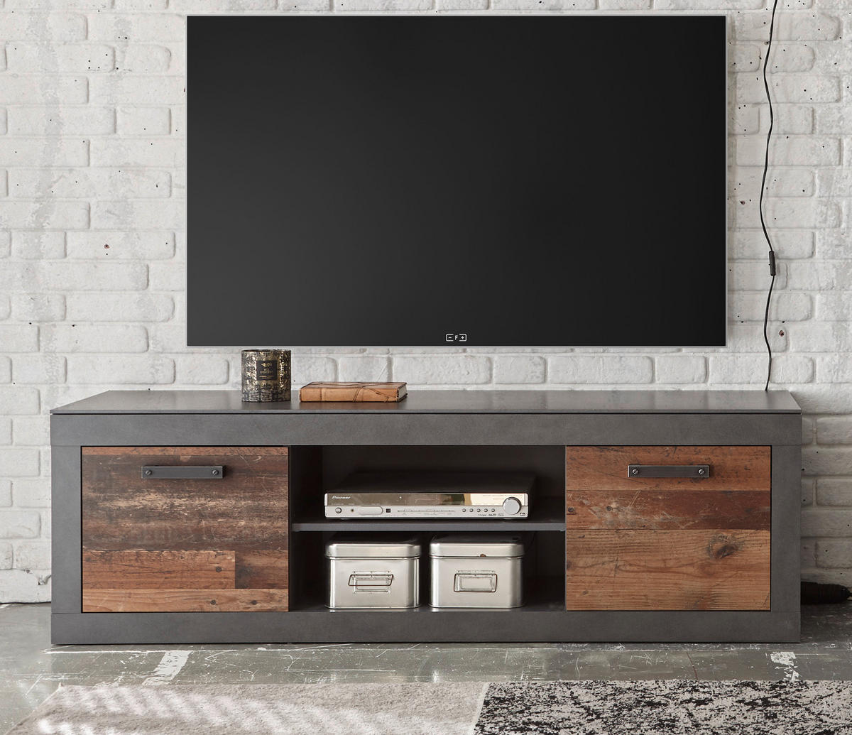 TV-LOWBOARD Old Used Wood Shabby Design mit Matera grau, TV-Unterteil, 153 x 51 cm - Dunkelgrau/Braun, Holzwerkstoff/Kunststoff (153/51/43cm) - Furn.Design