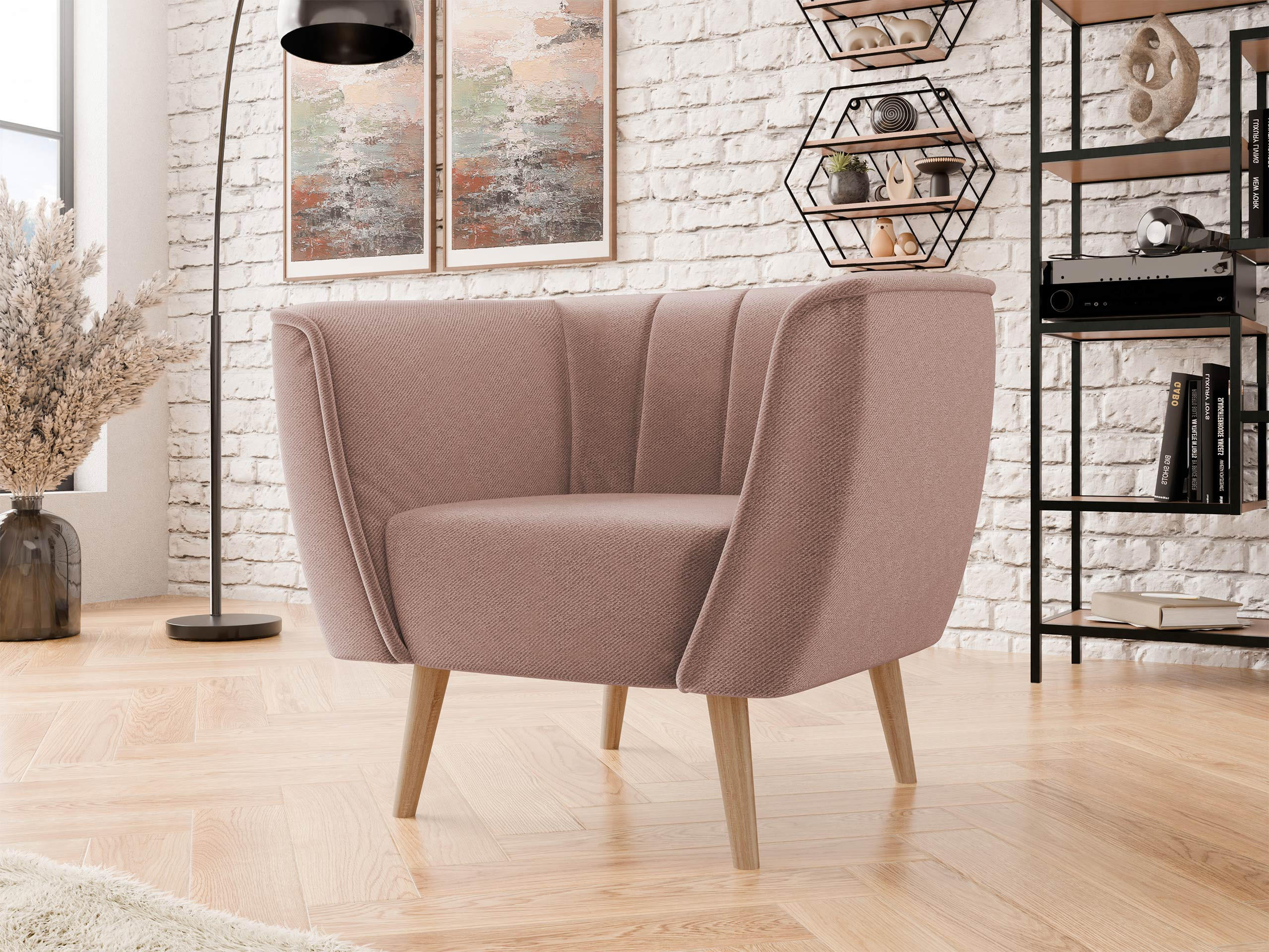 SESSEL Pas 1 - Naturfarben/Rosa, Holz/Textil (82/75/74cm) - MIRJAN24