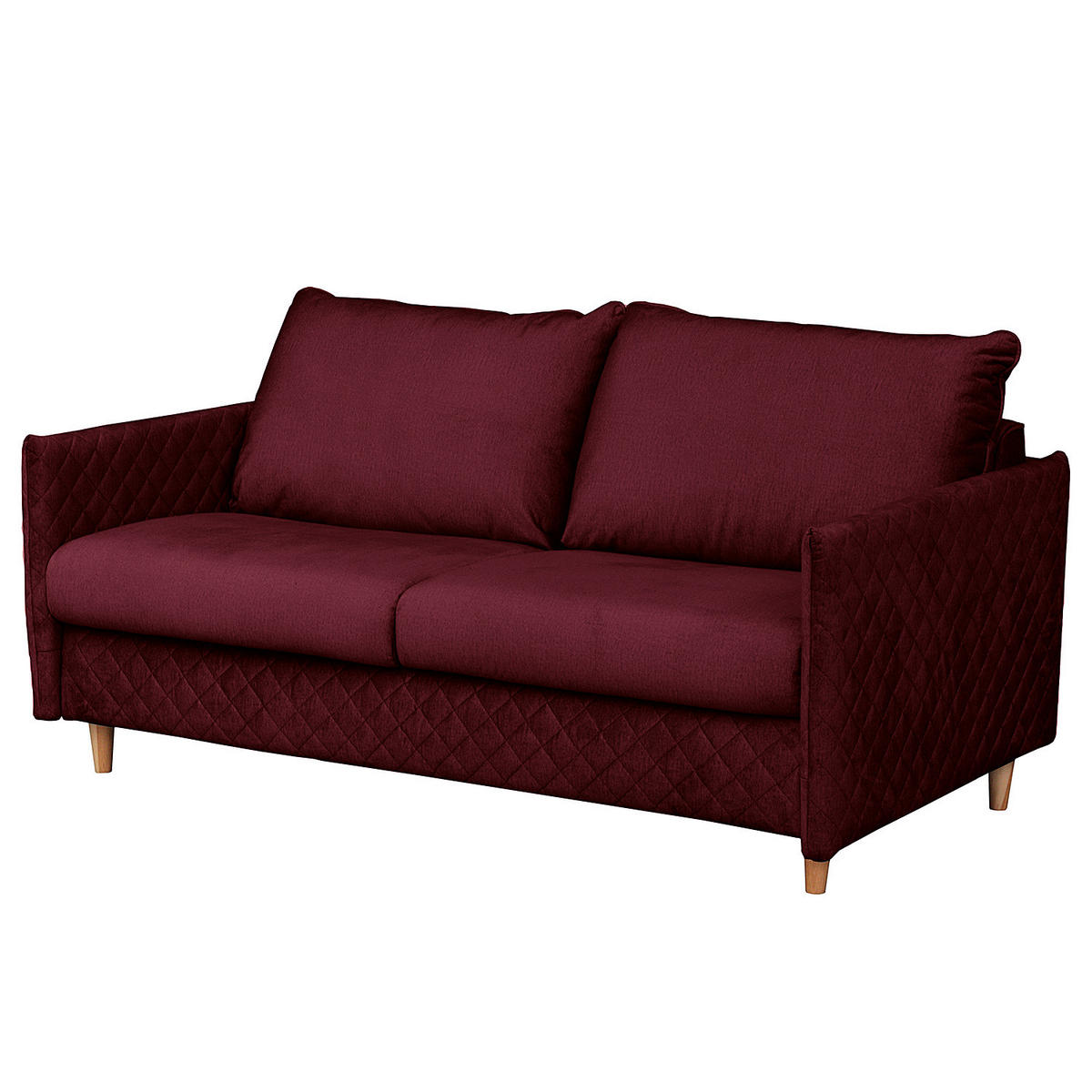 SCHLAFSOFA mit Matratze - Samt - Buchefarben/Dunkelrot, Buchenholz/Textil (171/95/101cm) - home24