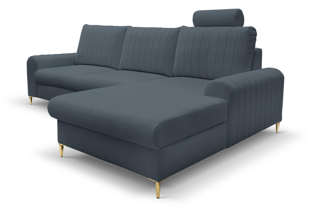 ECKSOFA VERONA R-S Blau Geflochtener Stoff mit Schlaffunktion - Blau, Holz (251/164cm) - MASSENO