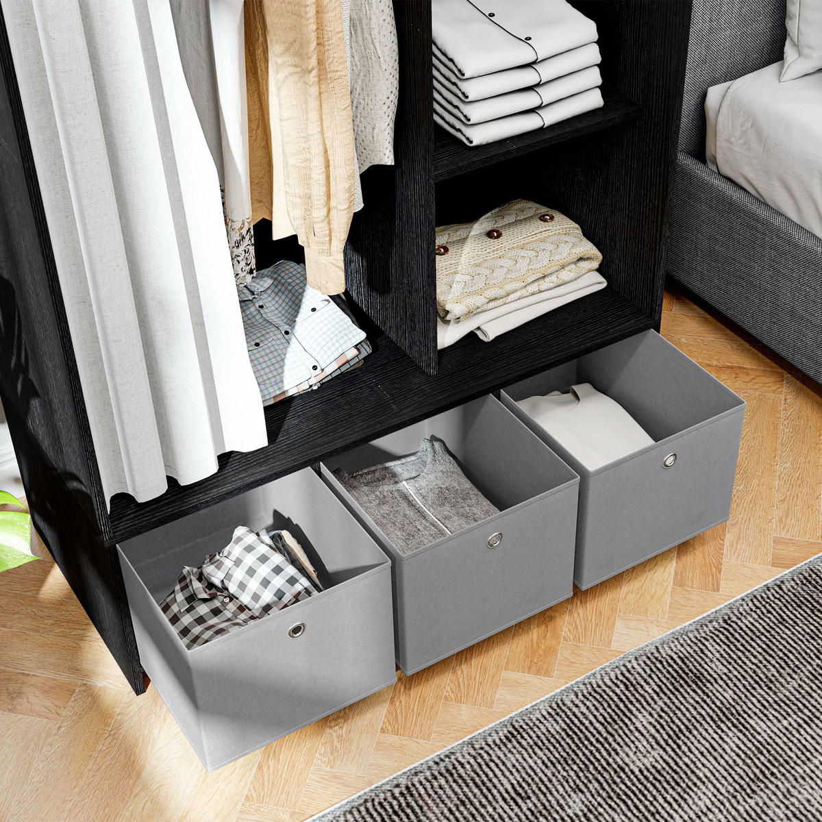STOFFSCHRANK DE-17181 Schwarz - Schwarz, Holzwerkstoff (48/160/105cm) - ComfortXL