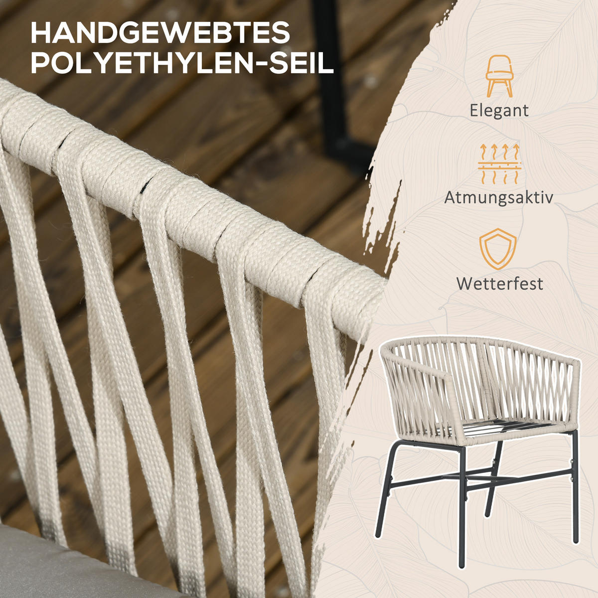 GARTENSTÜHLE 2er-Set, Stahl, Polyester, Beige - Beige, Metall (60/71/57cm) - Outsunny