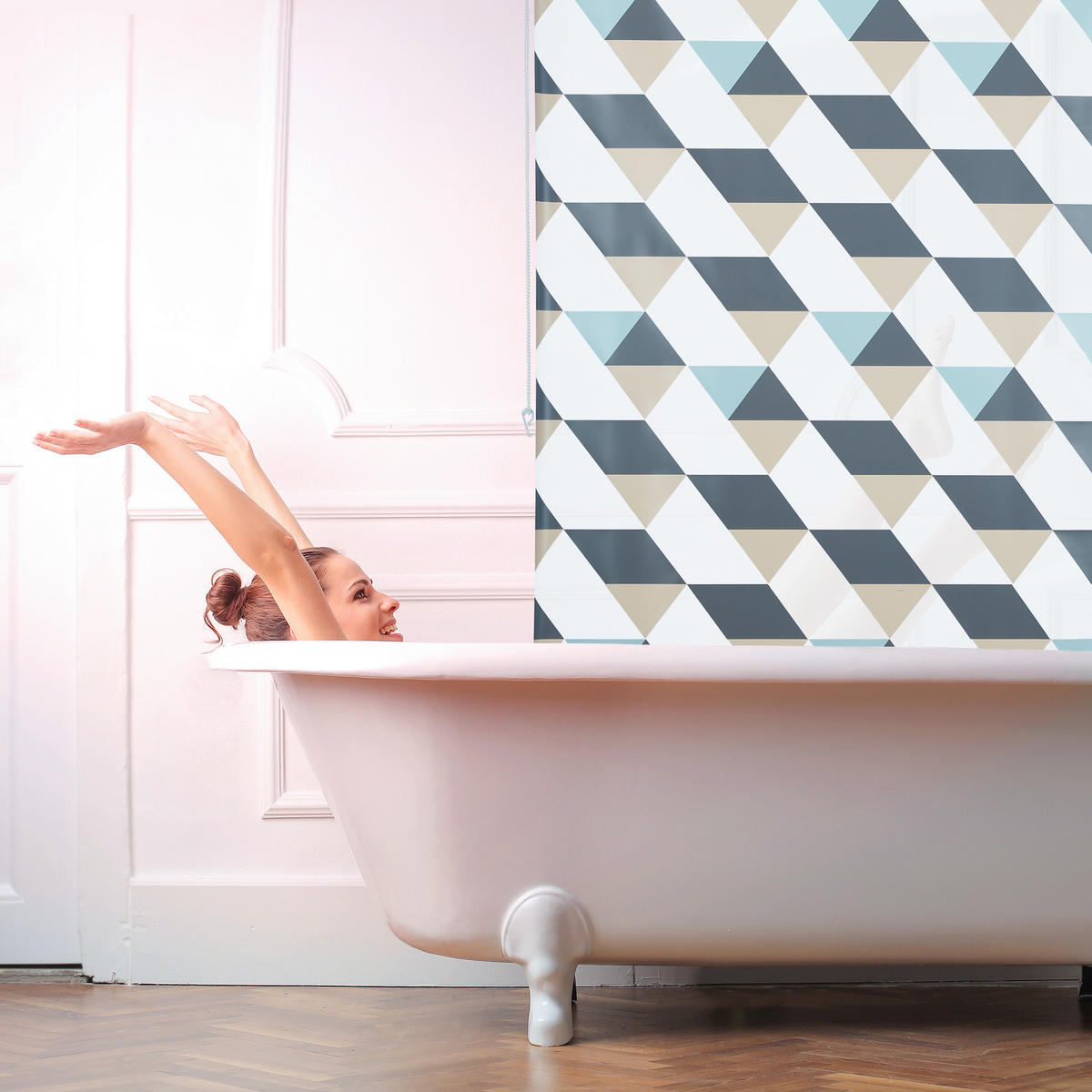 DUSCHROLLO - Multicolor, Kunststoff/Metall (120/7cm) - Relaxdays