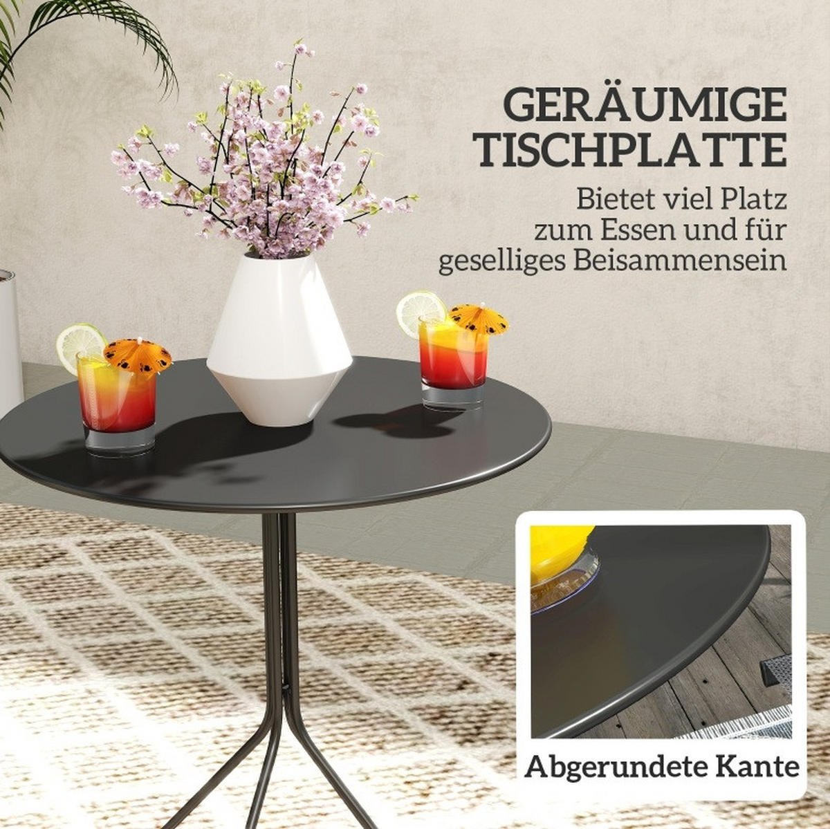GARTENTISCH Ø60/71 cm aus Stahl mit Fußpolstern und pulverbeschichteter Oberfläche, Schwarz - Schwarz, Metall (60/60/71cm) - Redom