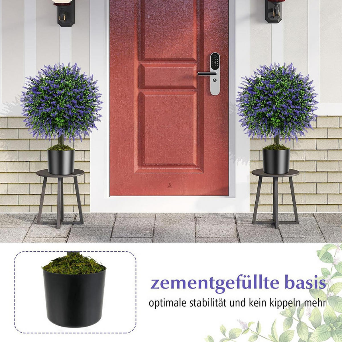 KUNSTPFLANZE mit lavendelfarbenen Blättern grün(2er-Set) - Grün, Kunststoff (58cm) - COSTWAY