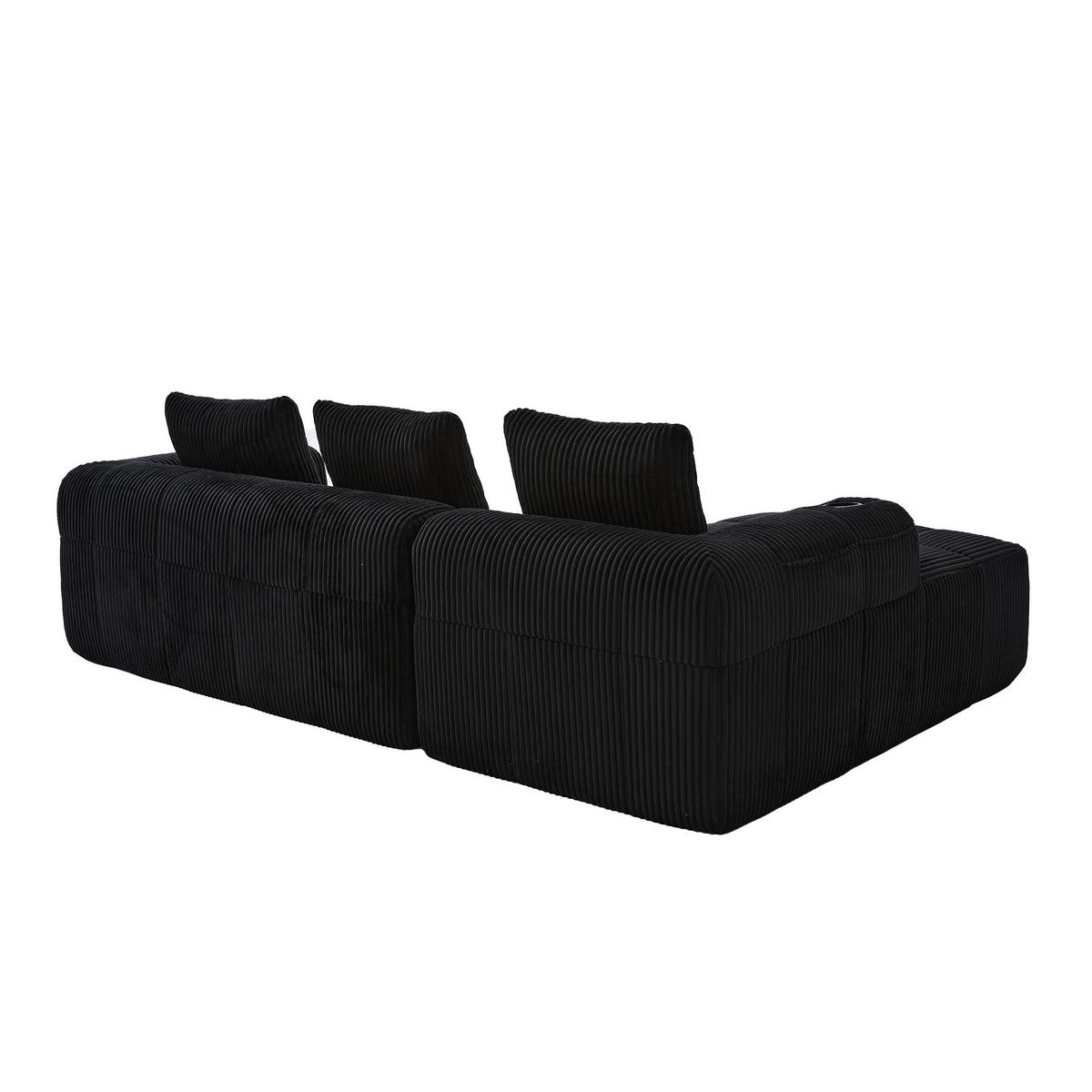 ECKSOFA DE-33721 mit Seitentasche und Becherhalter Schwarz - Schwarz, Textil (253/158cm) - ComfortXL