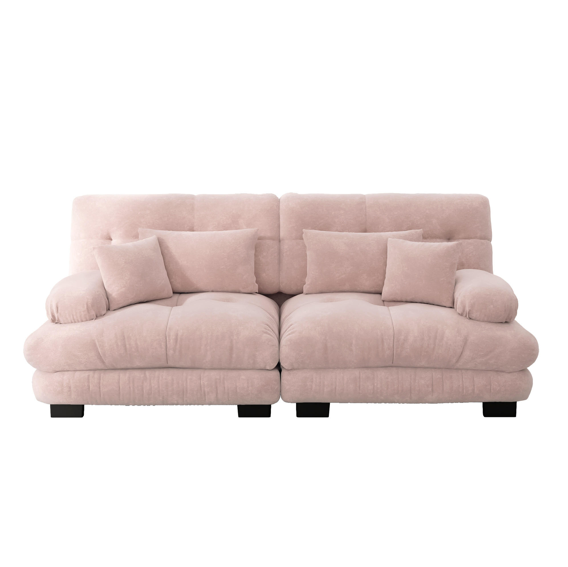 ECKSOFA modular Chenille Pink mit Deko- und Lendenkissen - Pink, Kunststoff (77/81/220cm) - Meubliv