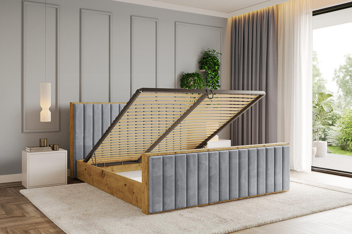 POLSTERBETT mit Bettkasten, Fußteil und Lattenrost, Boxbett mit Matratze H3/H4 - ENZO4-Z 120x200 Grau - Grau, Holzwerkstoff/Textil (120/200cm) - ALTDECOR