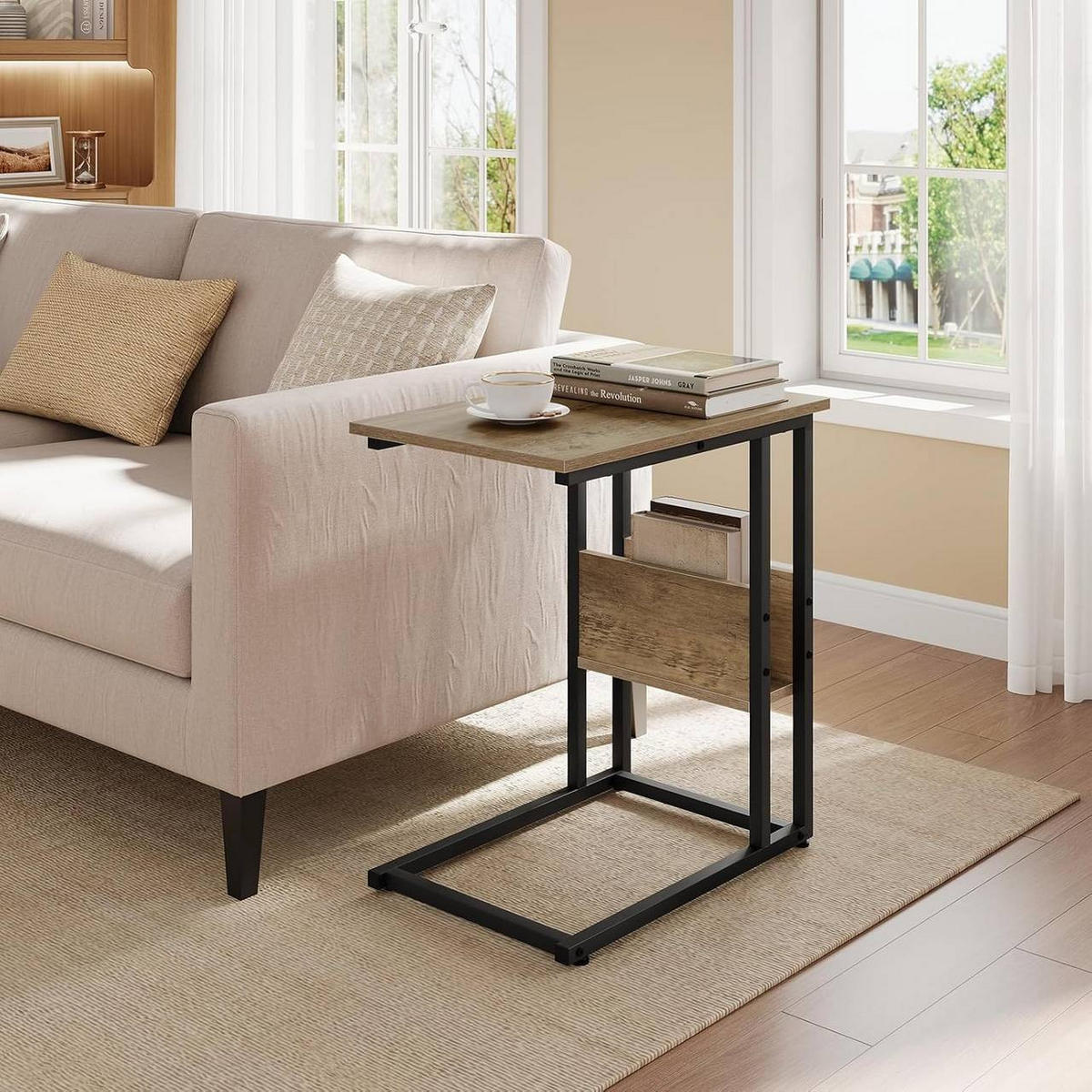 BEISTELLTISCH 55x36x59,5cm(BxTxH), Graue Holzoptik - Schwarz/Sonoma Eiche, Holzwerkstoff/Metall (36/55/59.5cm) - Woltu