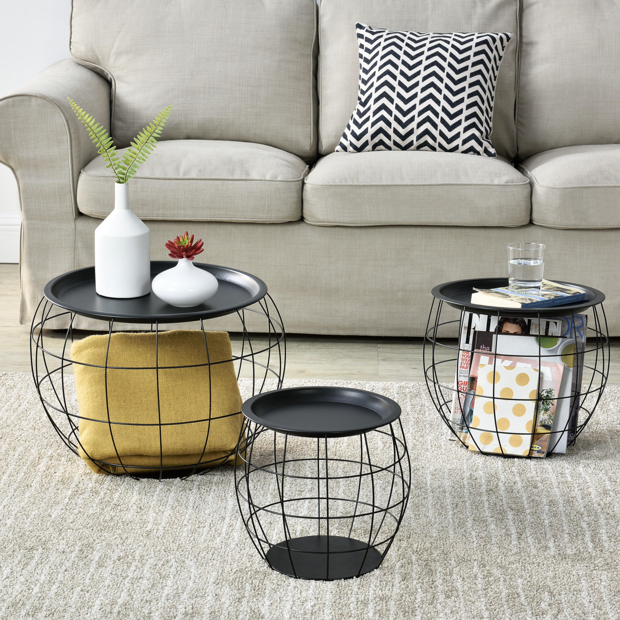 COUCHTISCH Neman SET 3-teilig 50/50/40 - Schwarz, Metall (50/50/40cm) - [en.casa]