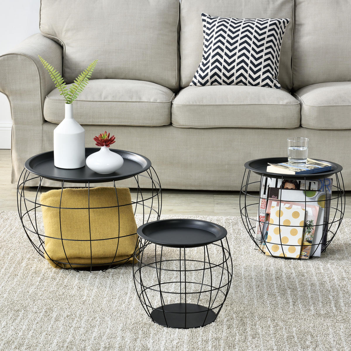 COUCHTISCH Neman SET 3-teilig 50/50/40 - Schwarz, Metall (50/50/40cm) - [en.casa]
