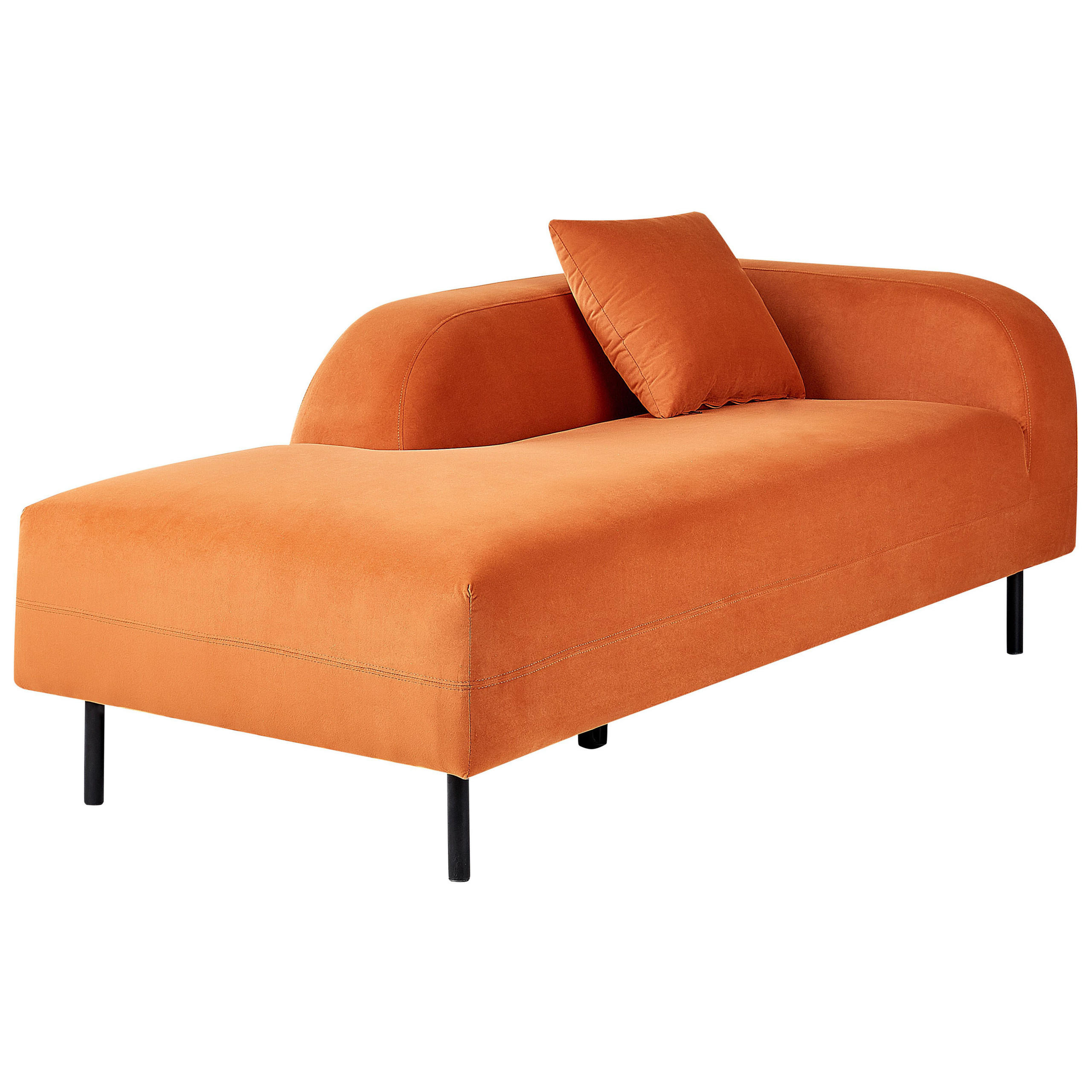 CHAISELONGUE Samtstoff orange rechtsseitig Le Crau - Schwarz/Orange, Textil (170/65/84cm) - Beliani