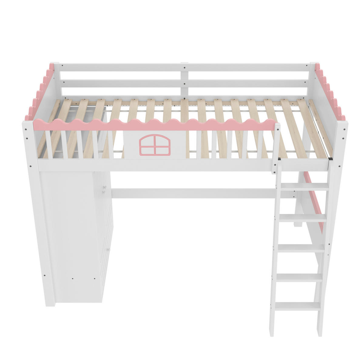 HOCHBETT 90/200 cm mit LED, Kleiderschrank und Schublade aus Kiefern , Weiß - Weiß, Holzwerkstoff (90/200cm) - Redom