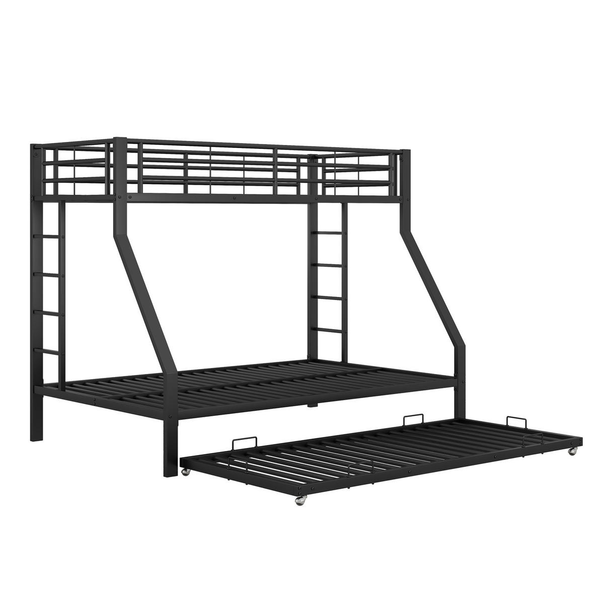 ETAGENBETT aus Metall 90/200 cm und 140/200 cm in Schwarz mit Ausziehbett - Schwarz, Metall (90/200cm) - MIVRAY