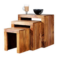 BEISTELLTISCH SHEESHAM 3er Set Massivholz braun - Naturfarben, Holz (45/45/30cm) - DESIGN DELIGHTS
