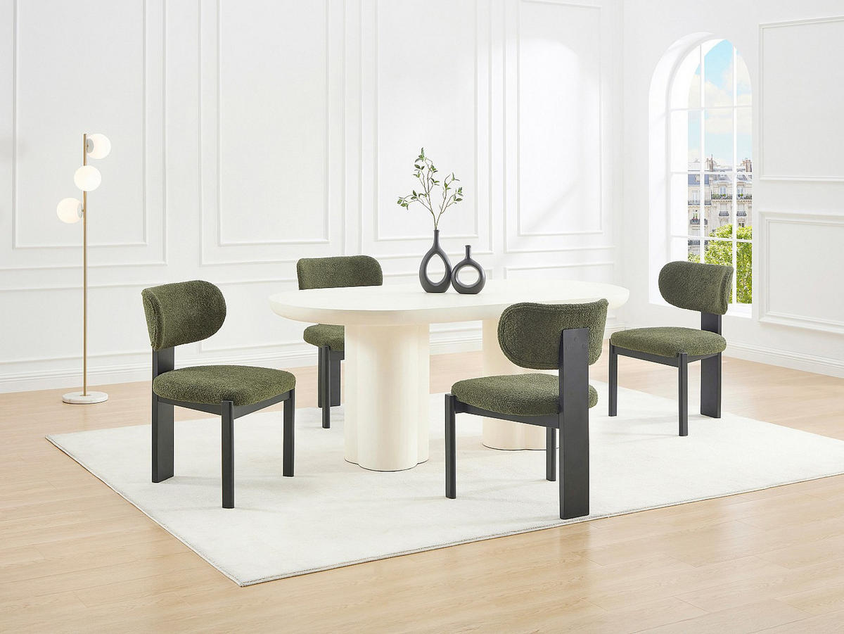 STUHL 6er-Set - Bouclé-Stoff & Kautschukholz -Schwarz & Khaki - WILANA - Grün, Textil (60/85/56cm) - Vente-Unique