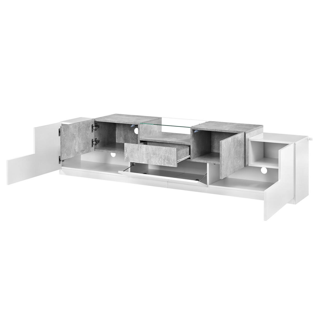 TV-SCHRANK 200/38.5/48.5 cm Weiß mit 7 Türen und 1 Schublade - Weiß, Holzwerkstoff (200/48.5/38.5cm) - Oxeza