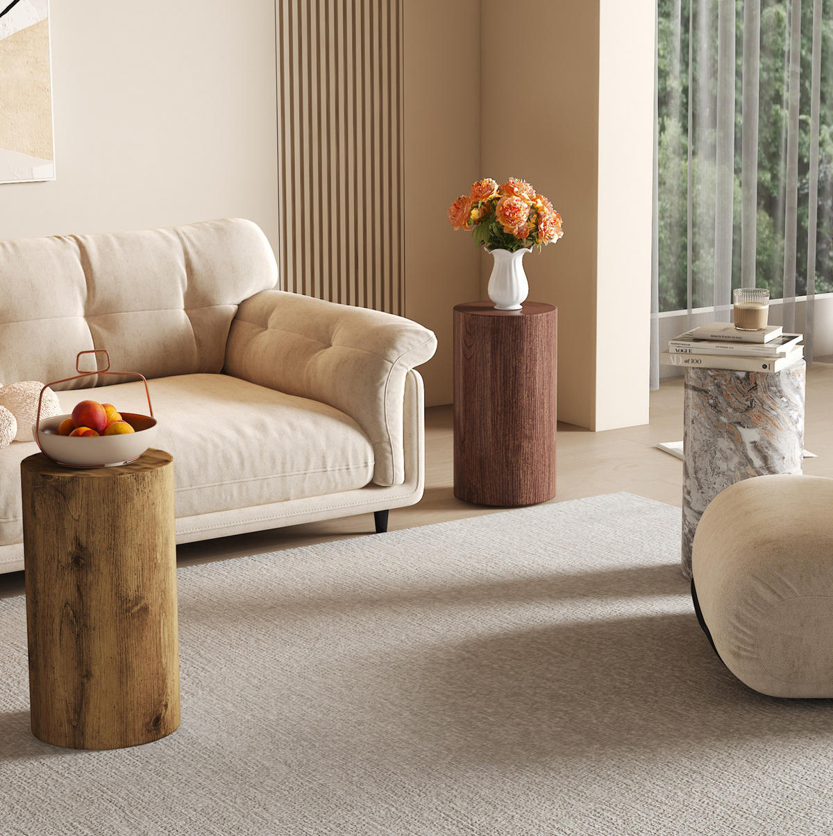 COUCHTISCH aus MDF Ø30x55 cm in Grau mit Marmoroptik - Grau, Holzwerkstoff (30/30/55cm) - Modfu