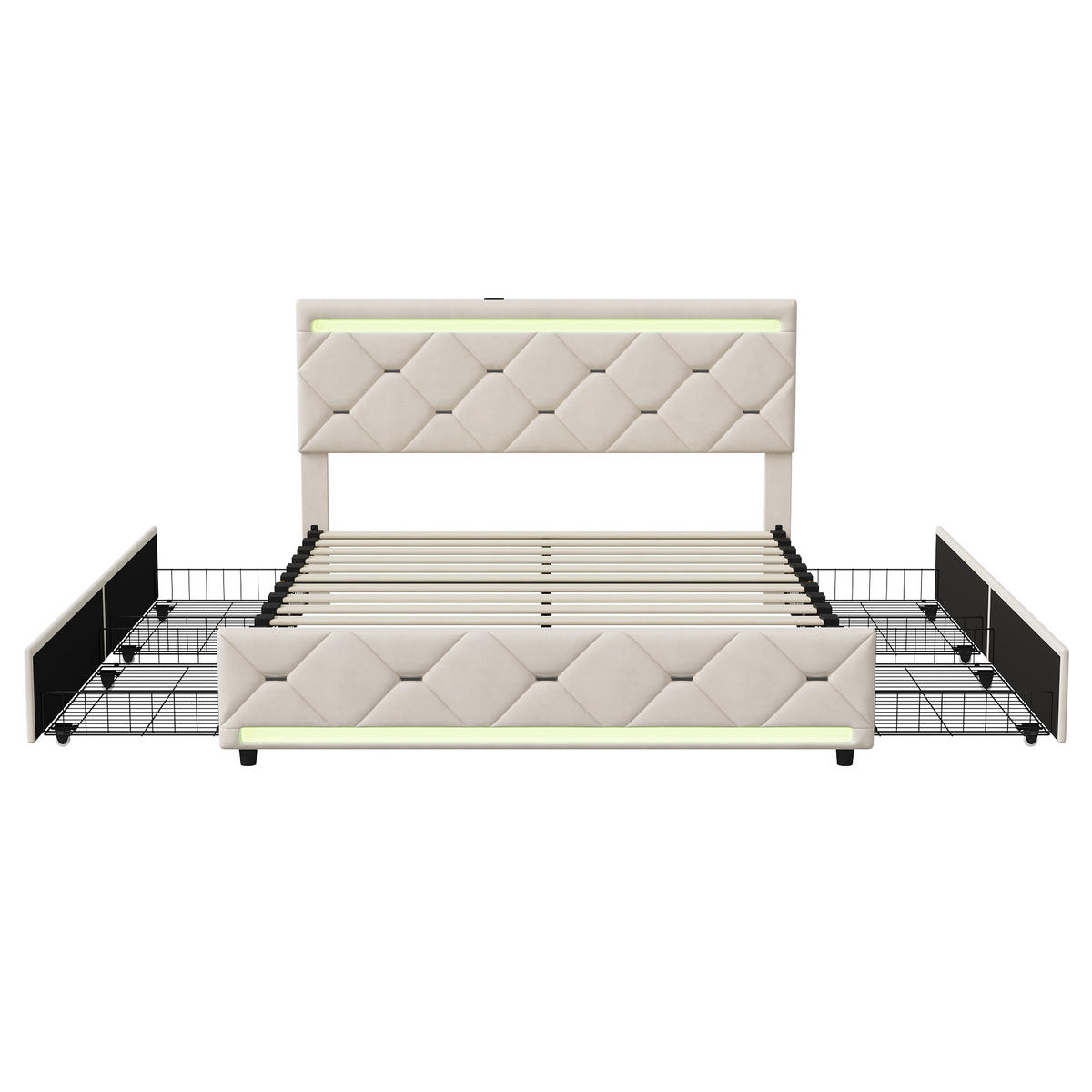 POLSTERBETT 140x200 cm LED USB 4 Schubladen Lattenrost cremeweiß - Weiß, Holz (140/200cm) - LEBENLANG