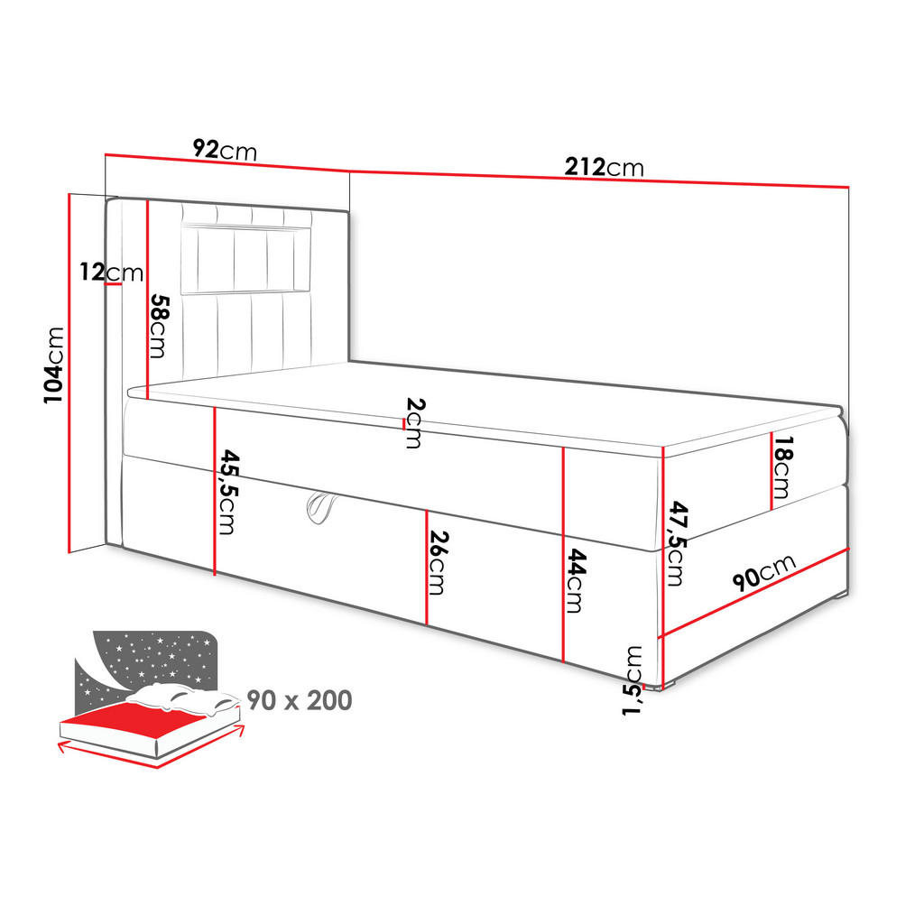 Thumbnail - Mirjan24 Boxbett, Weiß, Creme, Holz, H3, 90x200 cm, Schlafzimmer, Betten, Boxspringbetten