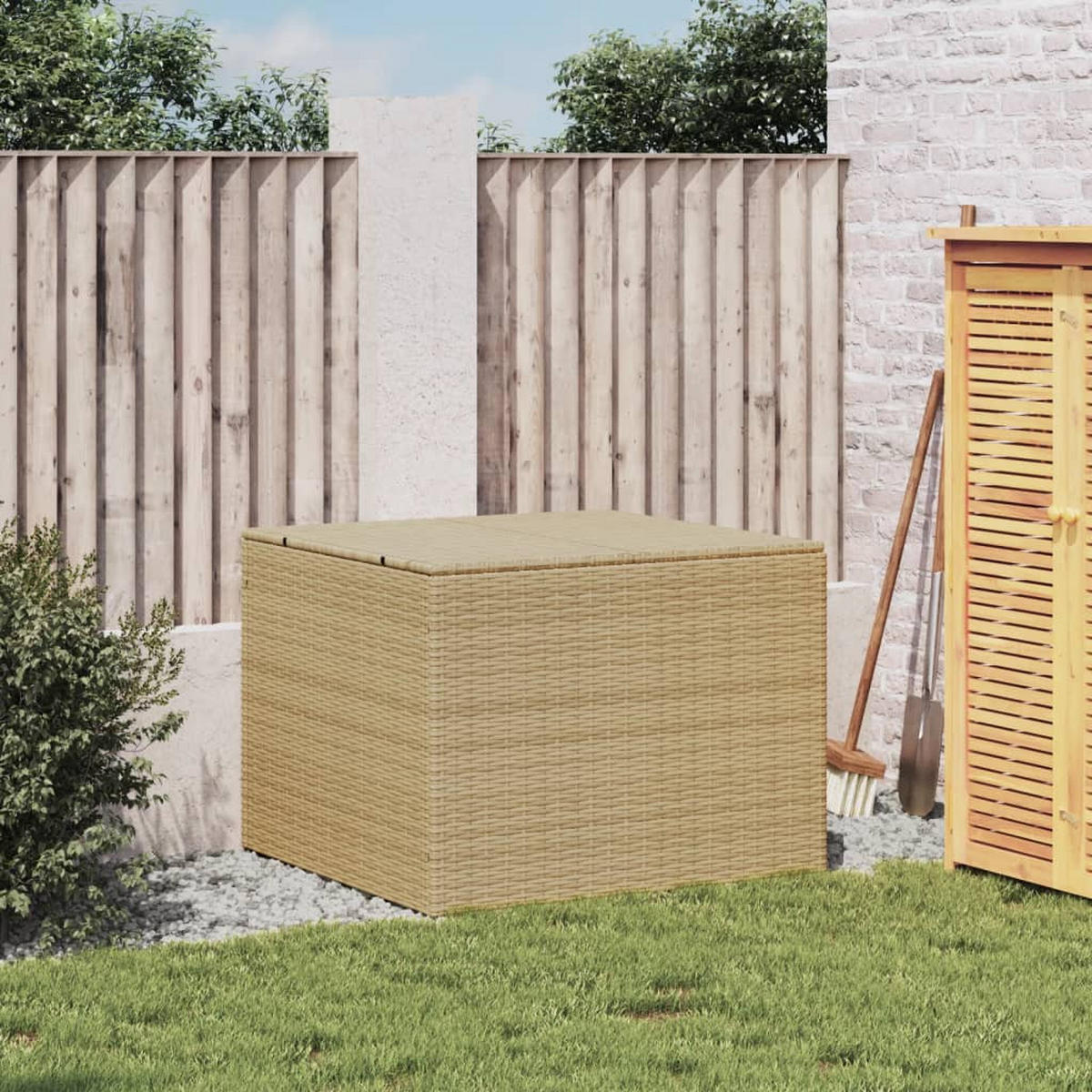 GARTENTRUHE Beige 291L Poly Rattan - Beige, Kunststoff (80/132/75cm) - furnicato