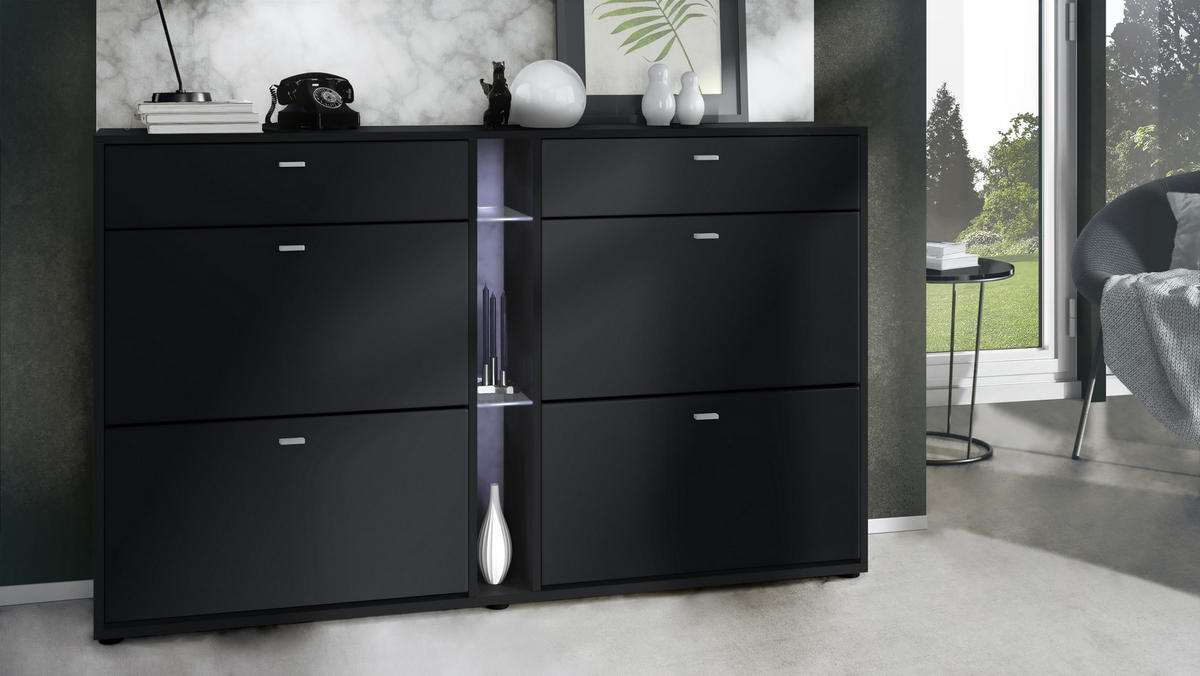 SCHUHSCHRANK Today Fronten in Schwarz matt - Schwarz, Holzwerkstoff (155.5/95/28cm) - Vladon