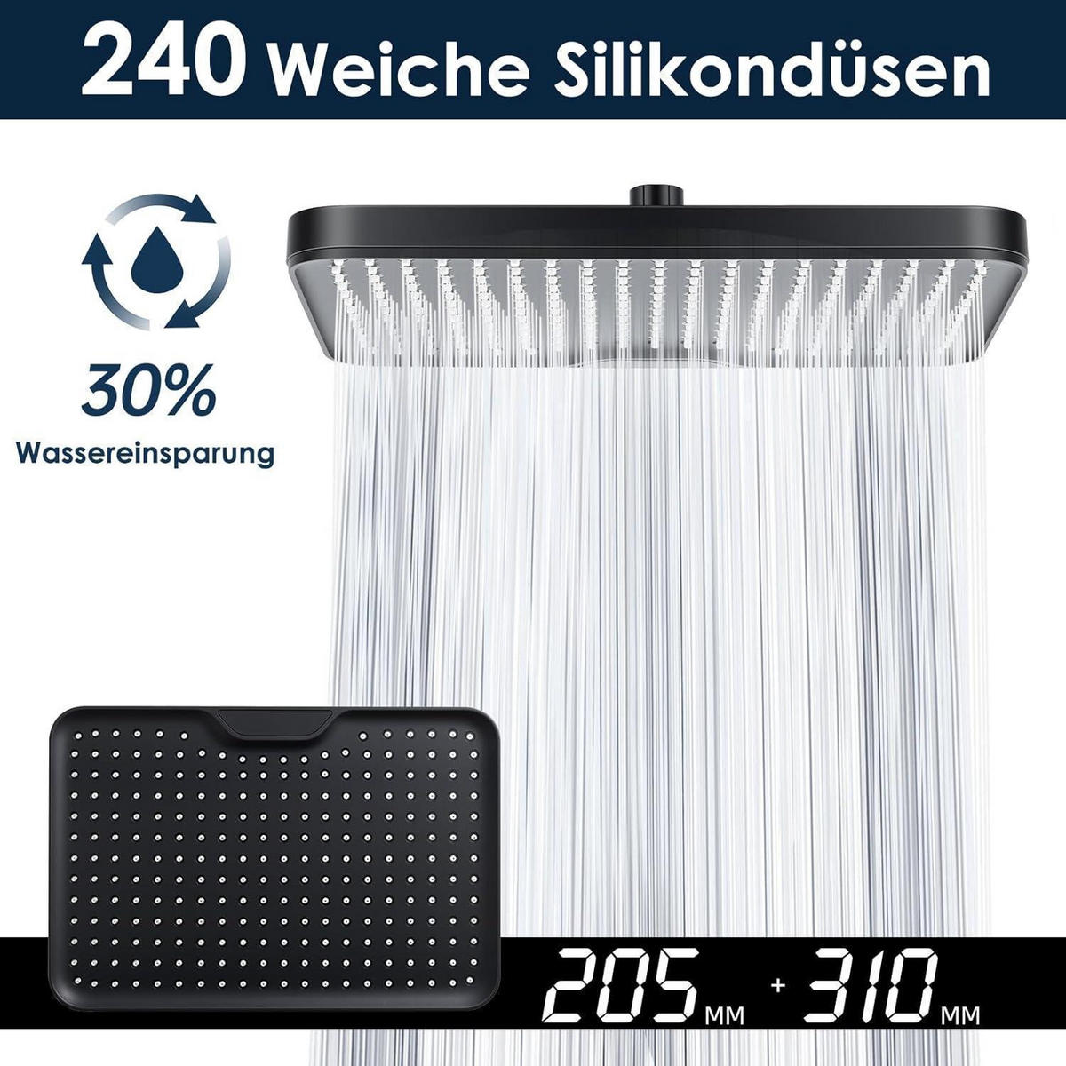 DUSCHKOPF 12 Zoll Regendusche Quadratisch Schwarz - Schwarz, Metall (21/12.7/32cm)