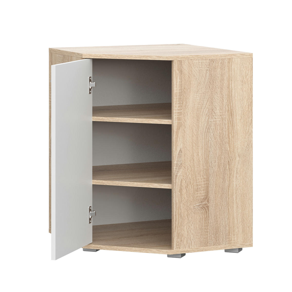 SIDEBOARD FAUSKE KOM4-1D Eiche Sonoma Weiß - Silberfarben/Weiß, Holzwerkstoff/Kunststoff (138/74/34cm) - Komodee