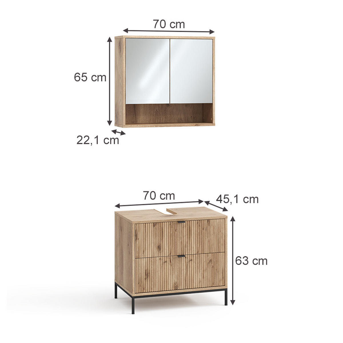 BADMÖBEL-SET Eliza Viking Oak 2 Teile - Eichefarben, Holzwerkstoff (70/63/45.1cm) - Vicco