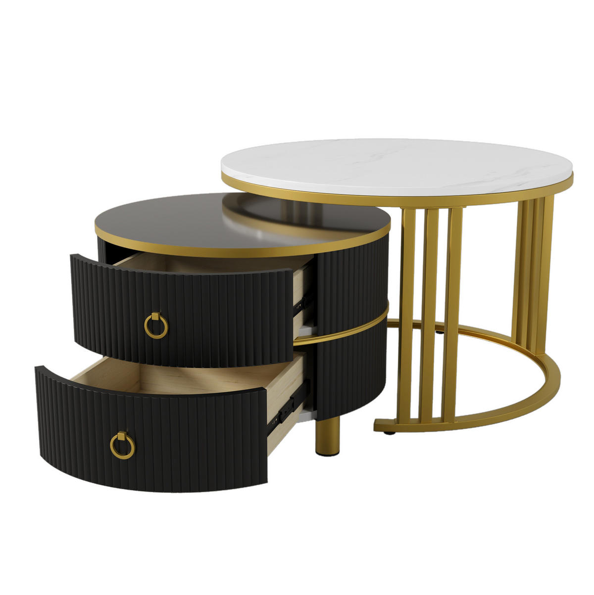 COUCHTISCH 70/70/46 + 50/50/40 cm Schwarz aus MDF mit Schubladen - Schwarz, Holzwerkstoff (70/70/46cm) - OKMYHOME