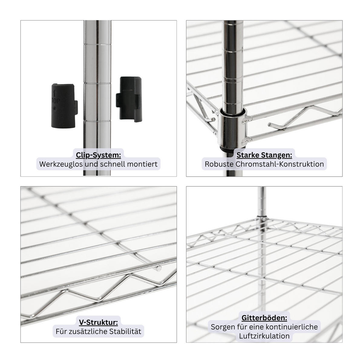 GITTERREGAL 2er - Set HADES mit Rollen & 5 Gitterböden Metall 180x90x40cm Silber - Silberfarben, Metall (90/180/40cm) - PROREGAL