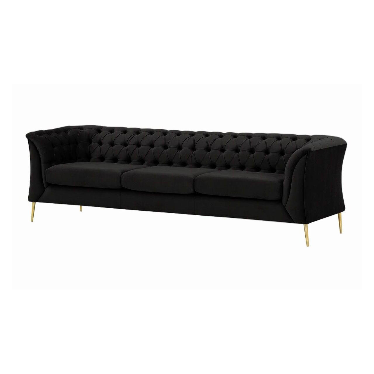 DREISITZER-SOFA Chesterfield Modern-Velluto 20 - Schwarz, Holz/Textil (248/74/80cm)