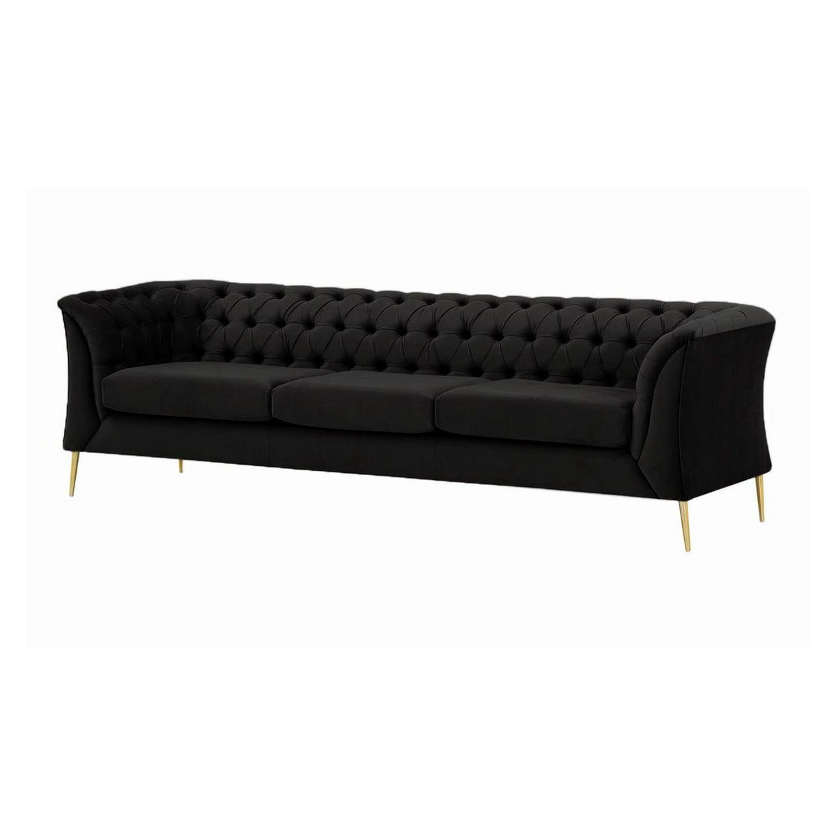 DREISITZER-SOFA Chesterfield Modern-Velluto 20 - Schwarz, Holz/Textil (248/74/80cm)