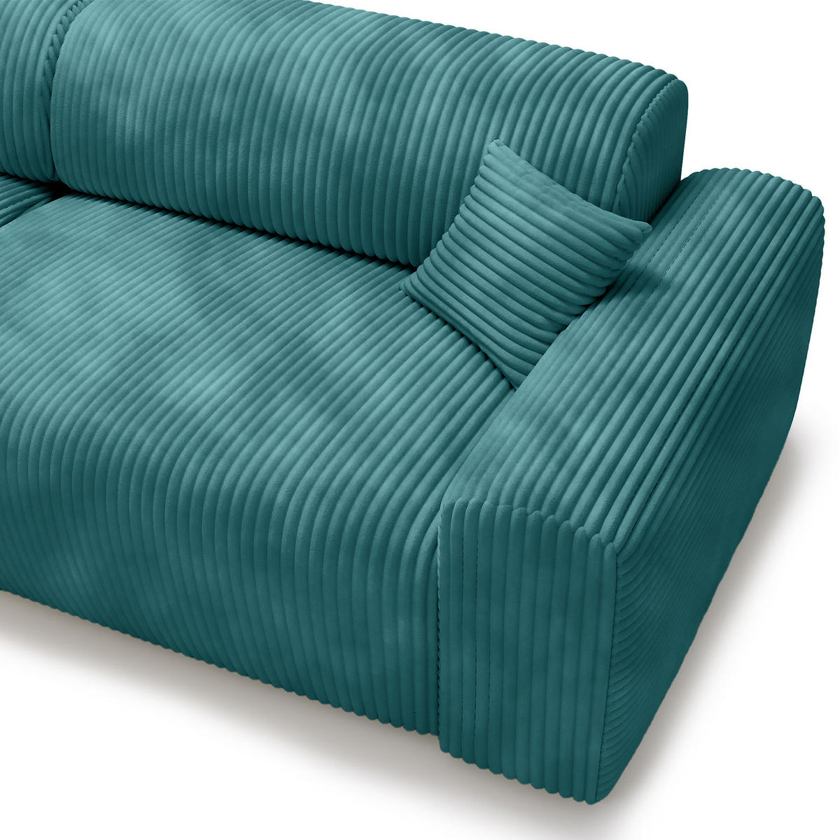 ECKSOFA mit Longchair - Cord - Türkis/Schwarz, Kunststoff/Textil (284/178cm) - home24