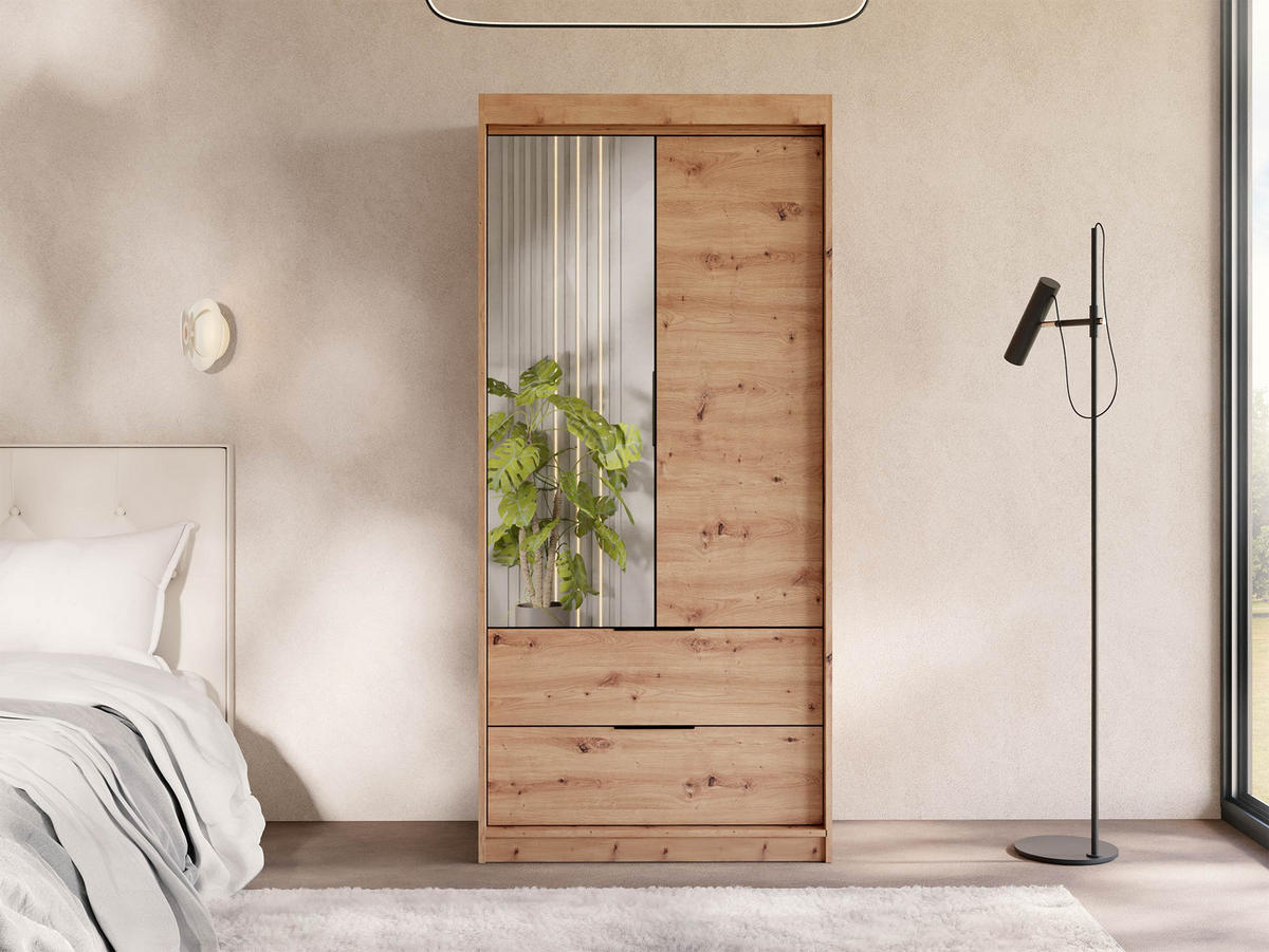 KLEIDERSCHRANK Majorka 103 - Schwarz/Eiche Artisan, Holzwerkstoff/Kunststoff (103/213/60cm) - MIRJAN24