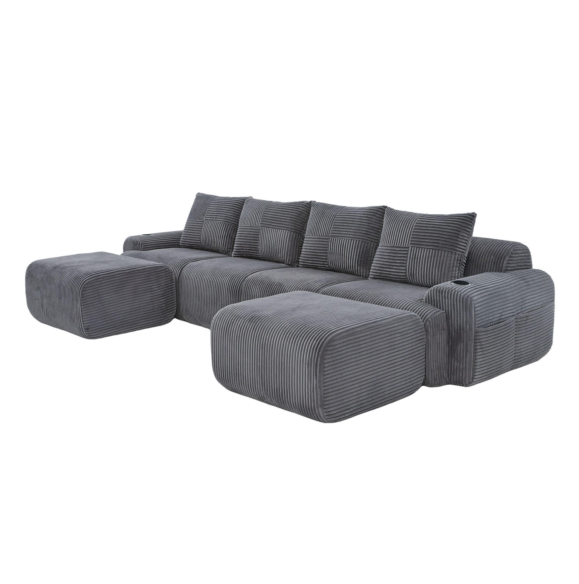 WOHNLANDSCHAFT 333/174/80 cm in Dunkelgrau, modular mit Cupholder und Seitentasche - Dunkelgrau, Textil (174/80/333cm) - Flora Grace