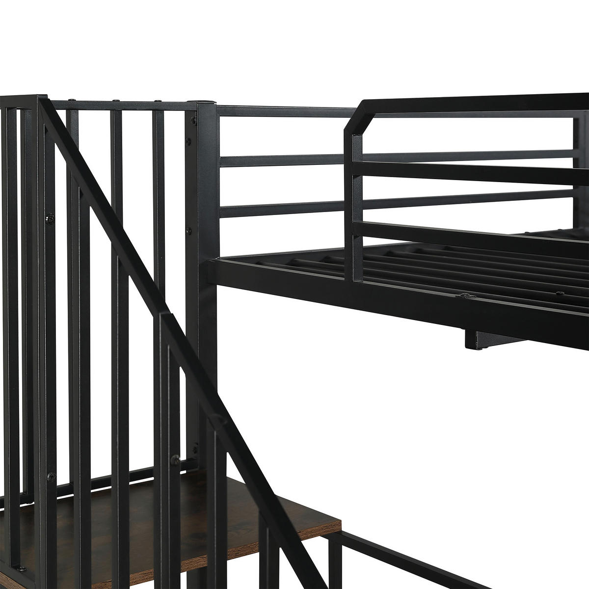 HOCHBETT 120/200 cm in Schwarz & Dunklem Walnuss mit Treppe, Schreibtisch und Regal Metall - Schwarz, Holzwerkstoff/Metall (120/200cm) - CHICFURN
