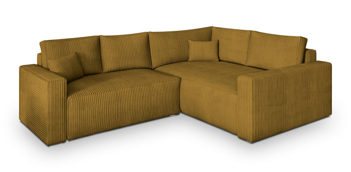 ECKSOFA ERONIS R-S Gelb Kordstoff mit Schlaffunktion - Gelb, Holz (265/194cm) - MASSENO