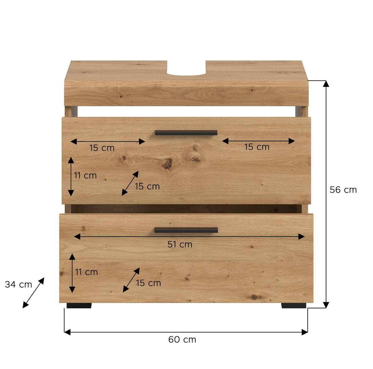 WASCHBECKENUNTERSCHRANK SCOUT (B/H/T: ca. 60/56/34 cm) in Artisan Eiche Nachbildung/Artisan Eiche Nachbildung - Eiche Artisan, Holz (60/56/34cm)
