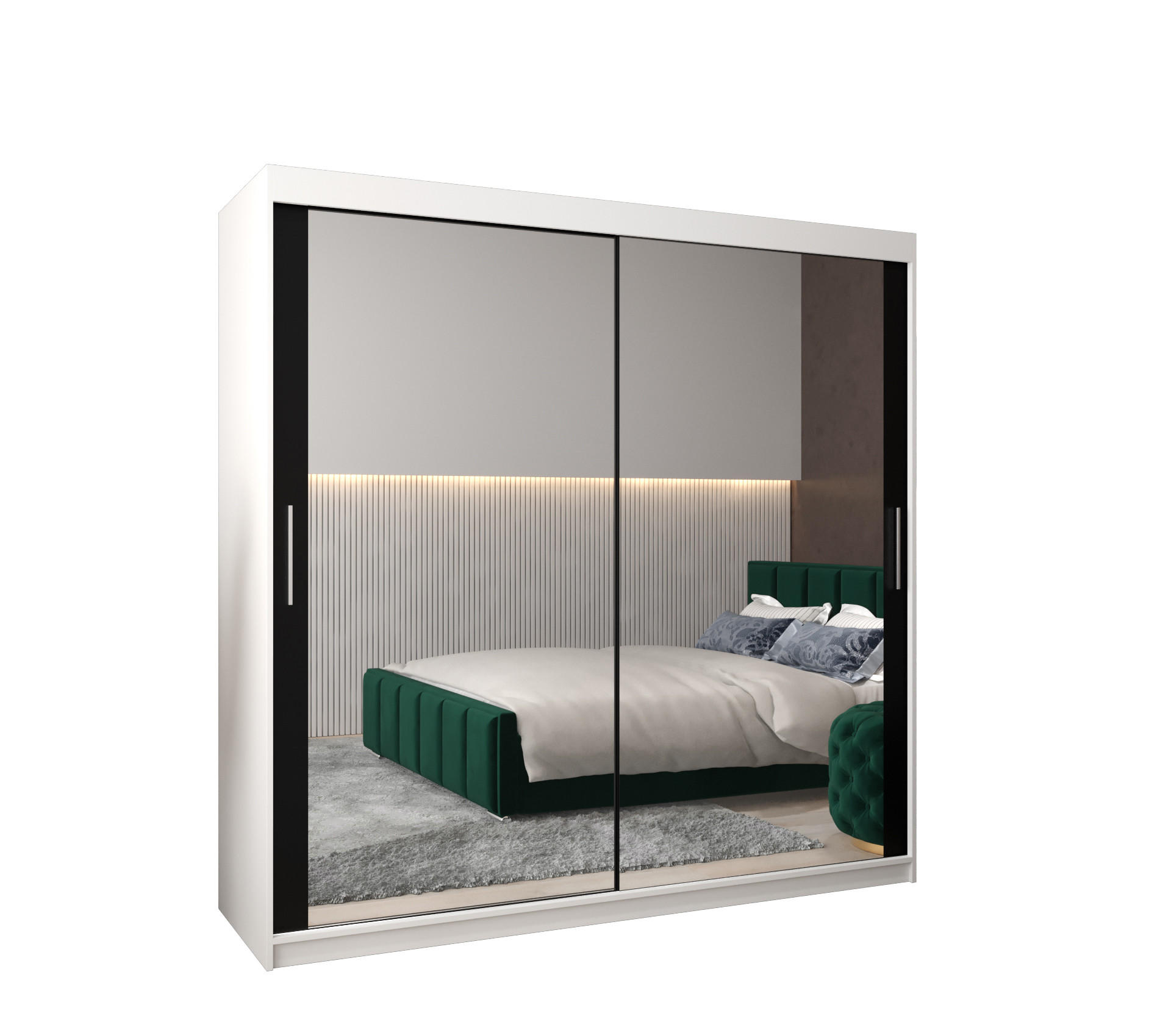 SCHWEBETÜRENSCHRANK 200/200/62 2-türig - Silberfarben/Schwarz, Holz/Kunststoff (200/200/62cm) - Abiks Möbel