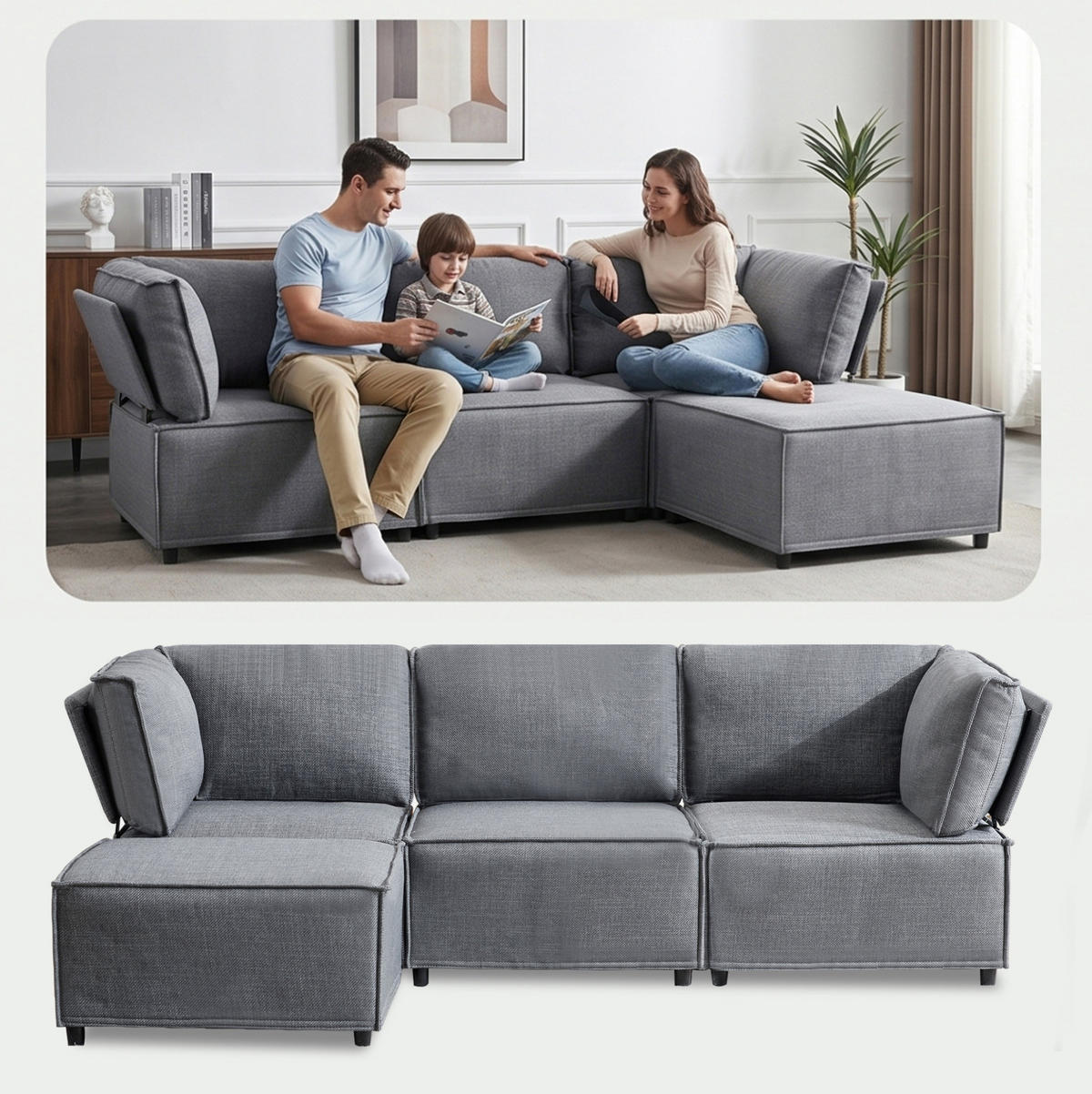 SOFA modular flexibel kombinierbar Light Grey - Hellgrau, Holz (154/238cm) - Meubliv