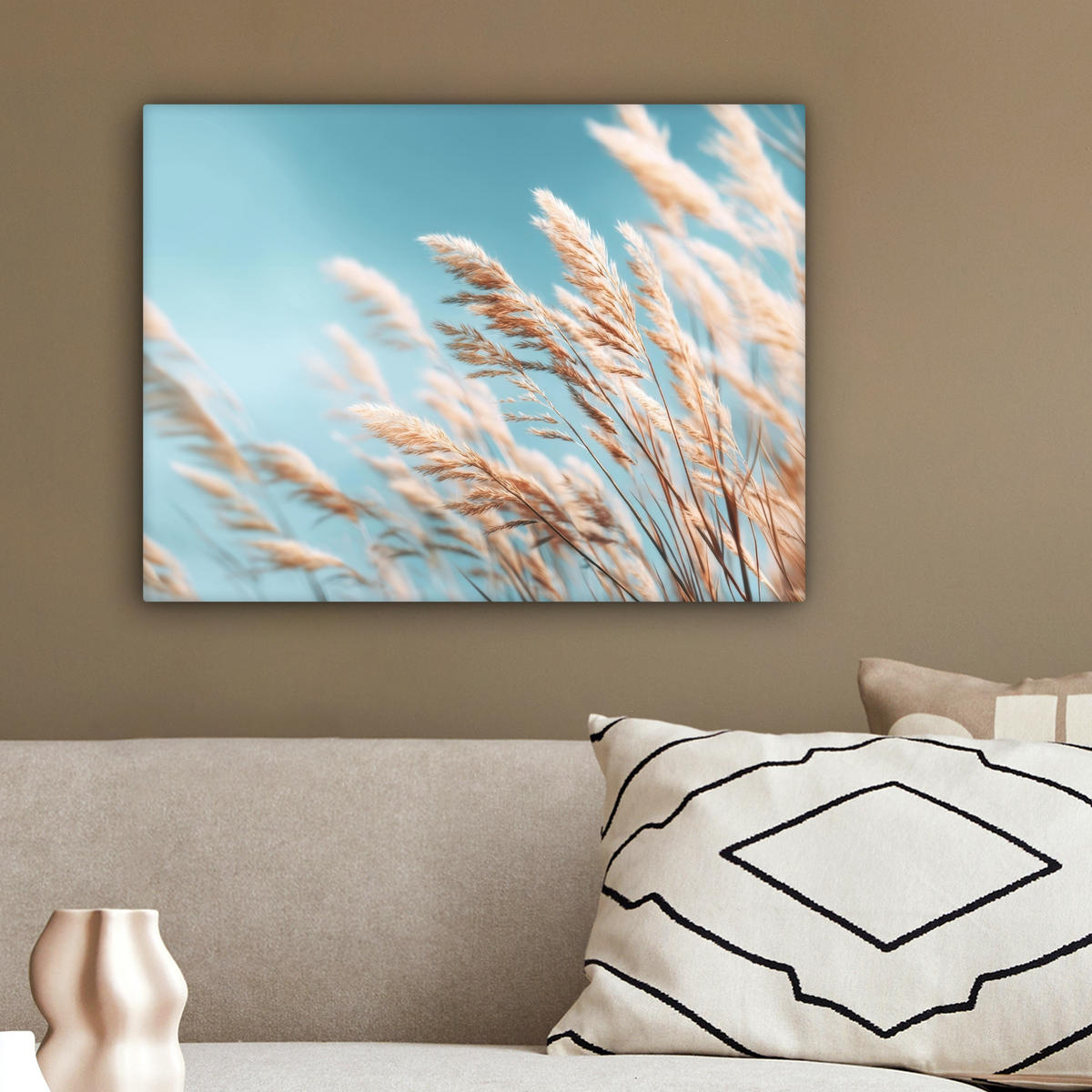 LEINWANDBILD Ziergras - Wind - Hellbraun Wandbild 40x30 cm - Hellblau, Textil (40/30cm) - MuchoWow