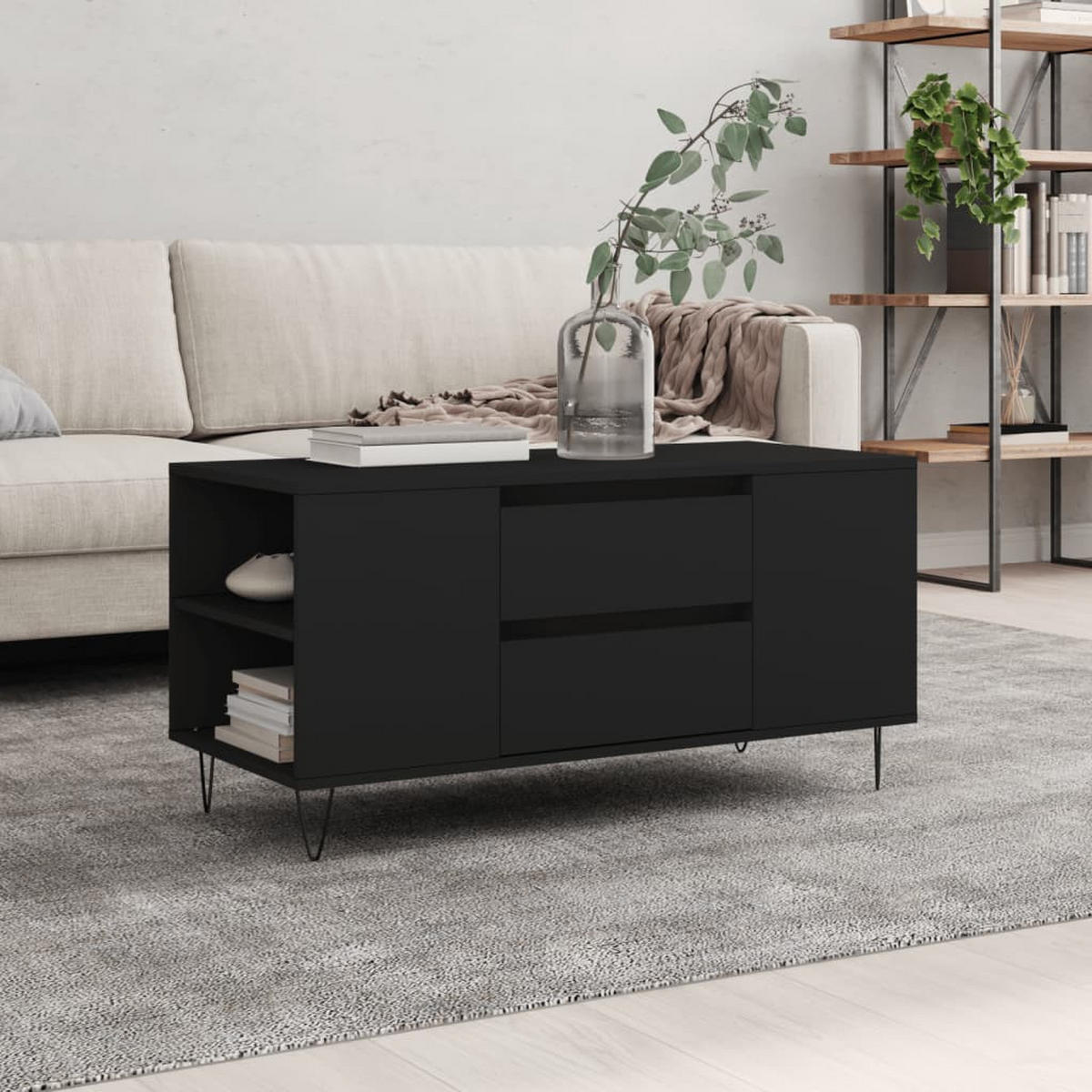 COUCHTISCH Schwarz 102x44,5x50 cm Holzwerkstoff - Schwarz, Holzwerkstoff (102/44.5/50cm) - furnicato