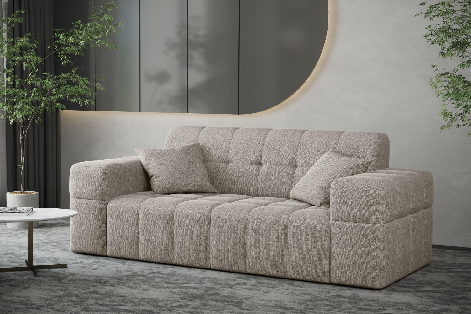 SOFA 2-sitzer Couch serie NIMES Stoff Verita Warmbeige - Creme, Holz (183/82/92cm) - Kaiser Möbel